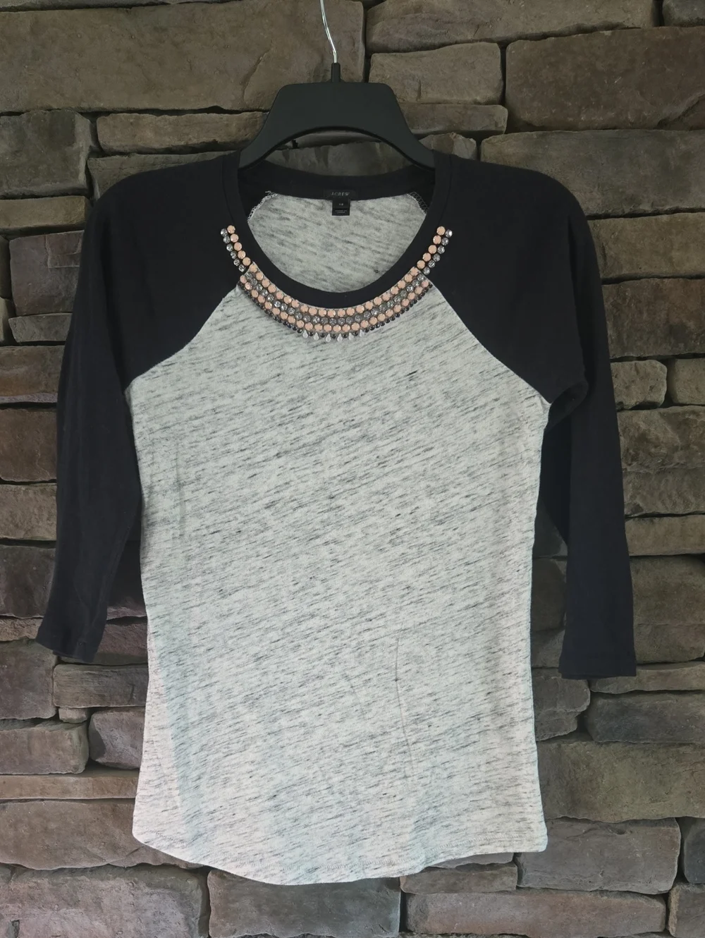 J. Crew Raglan Jeweled Neckline Top